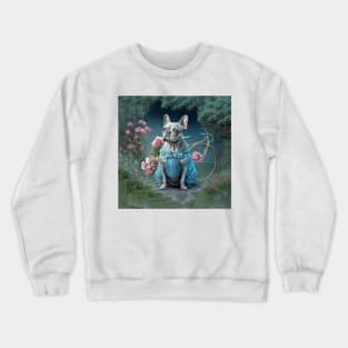 French Bulldog in Pretty Blue Dress Crewneck Sweatshirt